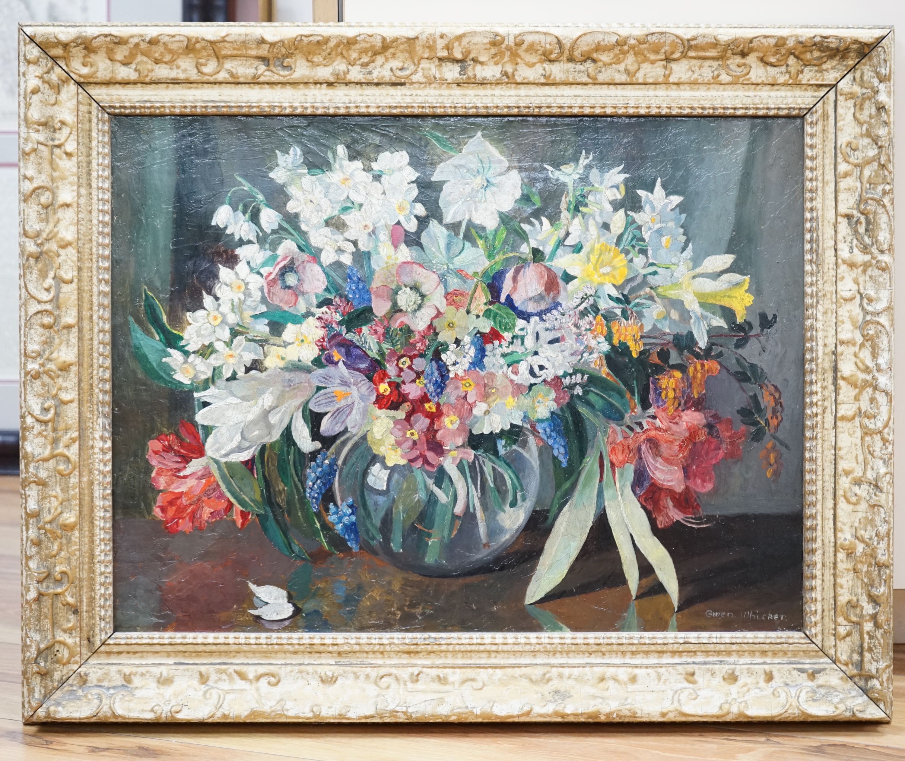 Gwen Whicker (1900-1966), oil on canvas, Spring flowers, signed, 37 x 50cm